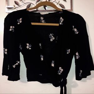 Floral Embroidered Wrap Top